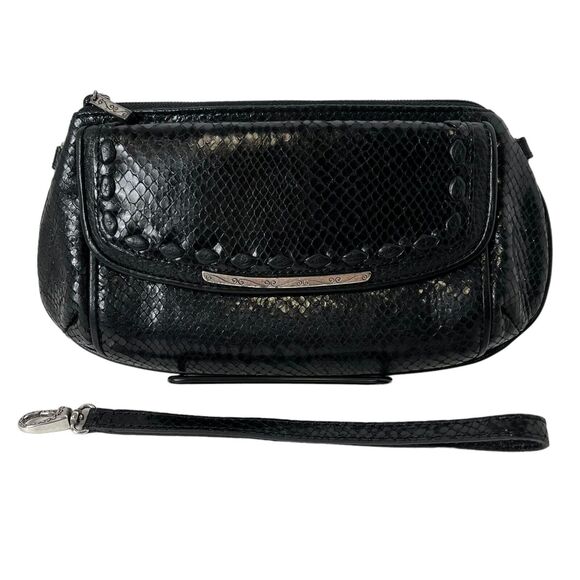 Brighton Women's Crossbody Wristlet Secret Of Life Black Leather Snake Python GC - Picture 2 of 12